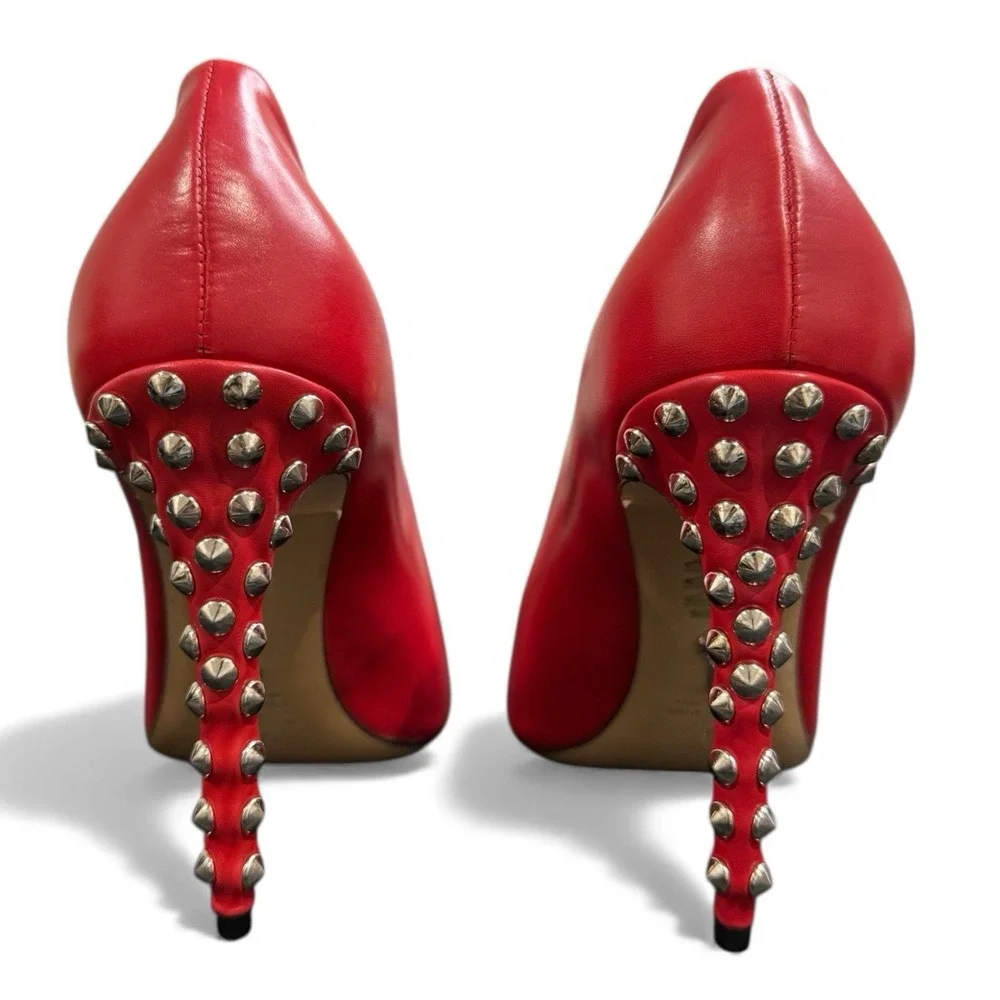Women's Leather Red Pumps With Spikes Shoes Made In Italy Daniela Funari Size 9